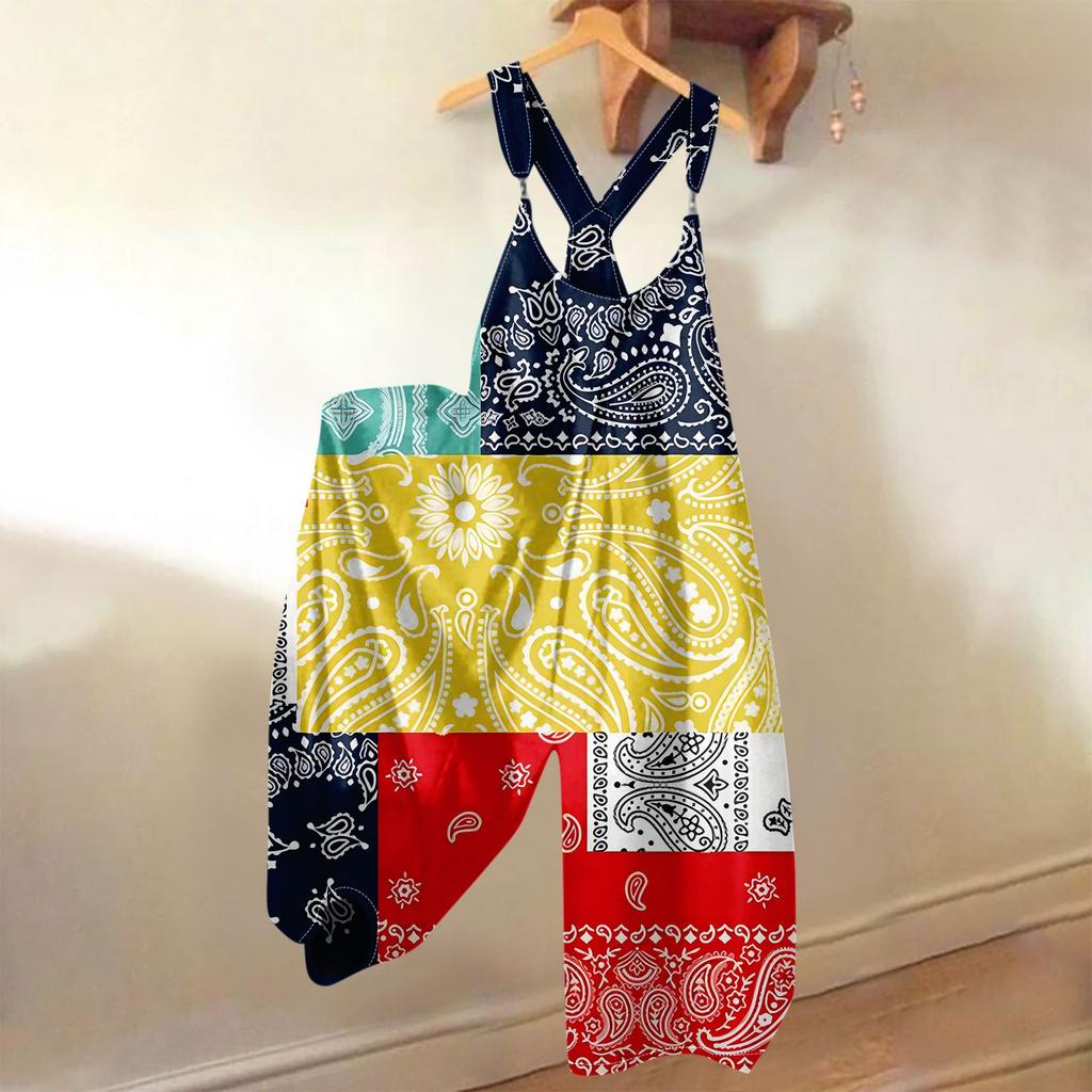 Damen Sommer Overalls Blumendruck Vintage Jumpsuit (Nicht verstellbare Träger)