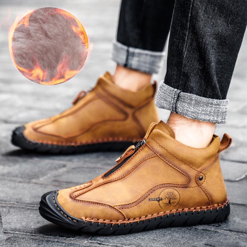 Fashion Men Casual Handmade Shoes Autumn Winter High Quality Comfortable Fur Plush Soft Lightweight Non-slip Trend Hiking Driving Warm