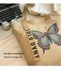Women's Retro Butterfly Print Canvas Shoulder Bag - Stylish, Artistic, Large Capacity for Beach & Casual Use