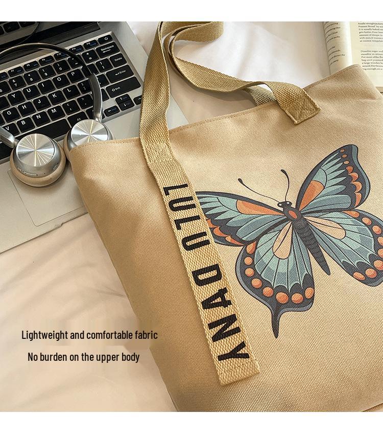 Women's Retro Butterfly Print Canvas Shoulder Bag - Stylish, Artistic, Large Capacity for Beach & Casual Use