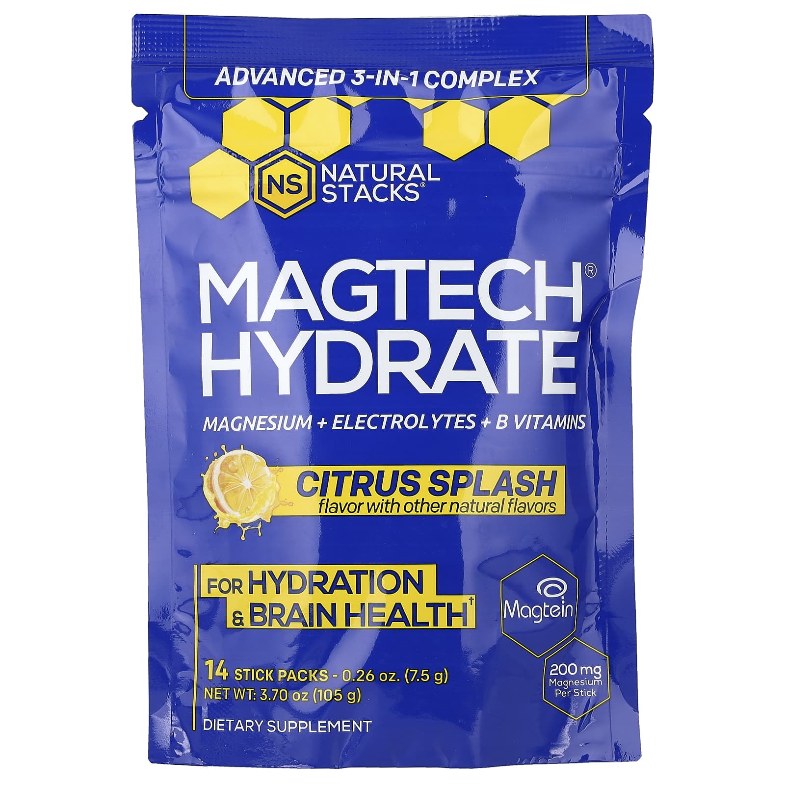 

Natural Stacks, Magtech® Hydrate, Citrus Splash, 14 Stick Packs, 7.5g (0.26oz) Each