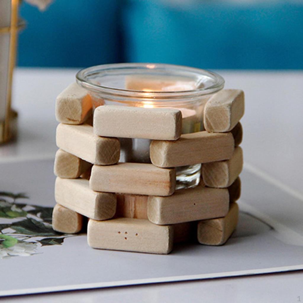 Wooden Glass Tealight Candle Holder Candlestick Dining Table Cup for Hotel,