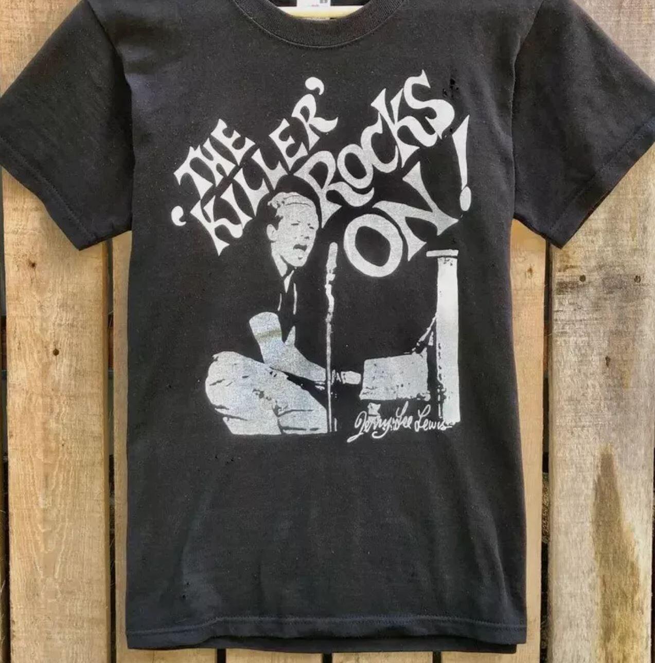 26 The Killer Rocks On Jerry Lee Lewis graphic short sleeve black shirt Unisex T-Shirt XXL