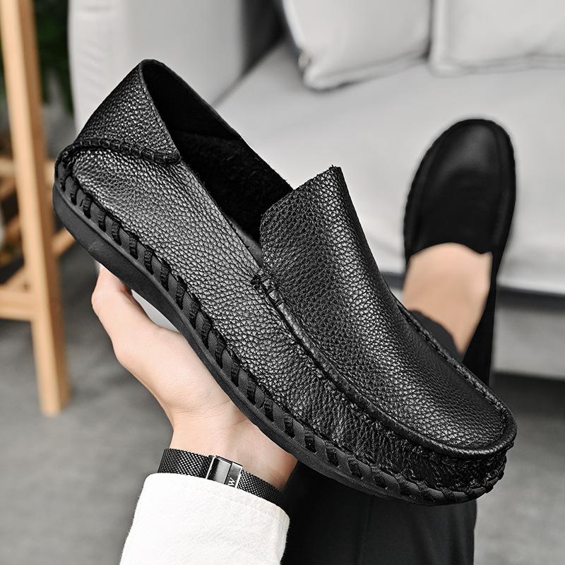 Men's Slip-On Leather Shoes: High-End Business Casual, Soft Leather, Wide Fit, Large Sizes 47-48