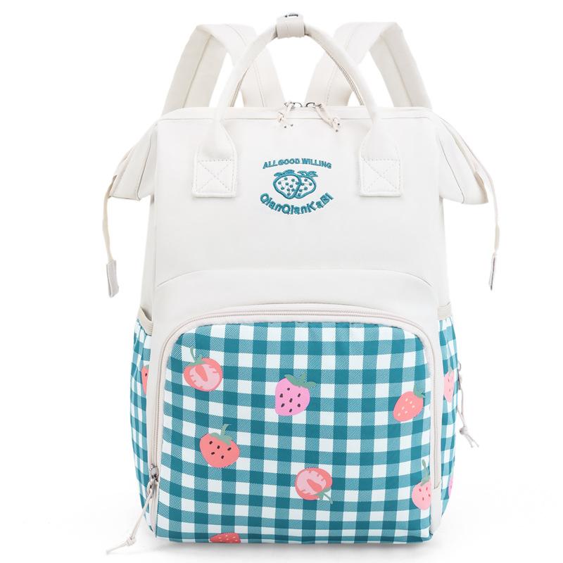 Geantă pentru mami de modă cu imprimeu cu căpșuni Geantă de depozitare a articolelor pentru bebeluși de capacitate mare Rucsac ușor multifuncțional