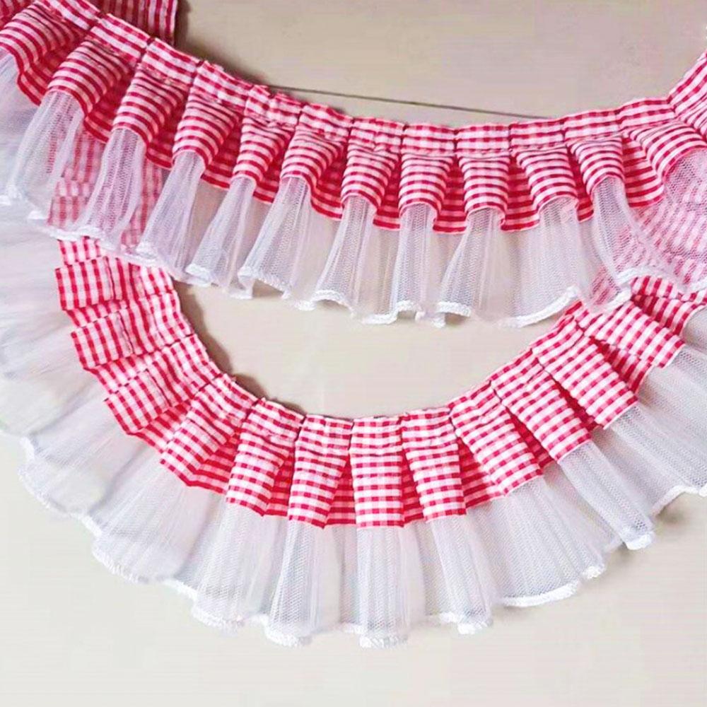

7CM Wide Plaid Pleated Cloth Tulle Lace Ruffle Ribbon Edge Trim For Collar Applique Sewing Guipure Supplies Sofa Curtain Diy 1 Yard