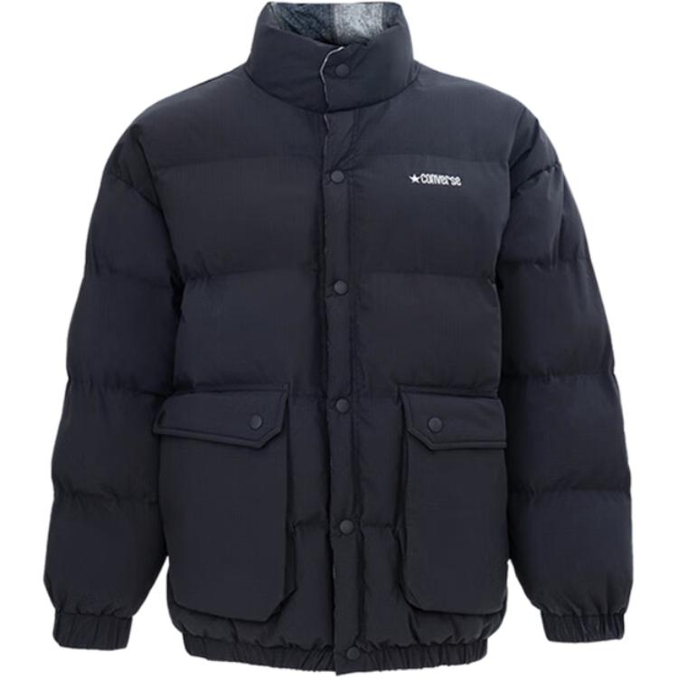 Converse Puffer Jackets Unisex Black/White Lapel Moderate UCJ110-023 S