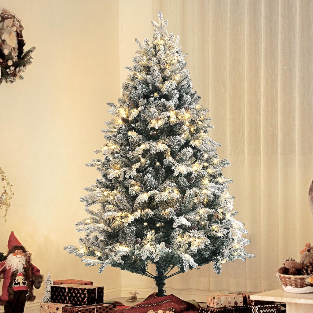 180cm Artificial Christmas Tree with 793 Branches, LED Lights and Snow-Covered Branches, Green