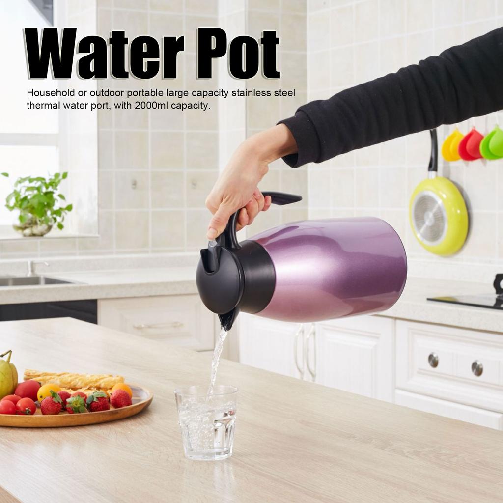2L Large Capacity Insulated Hot Water Pot Inner Stainless Steel Thermal Coffee Bottle