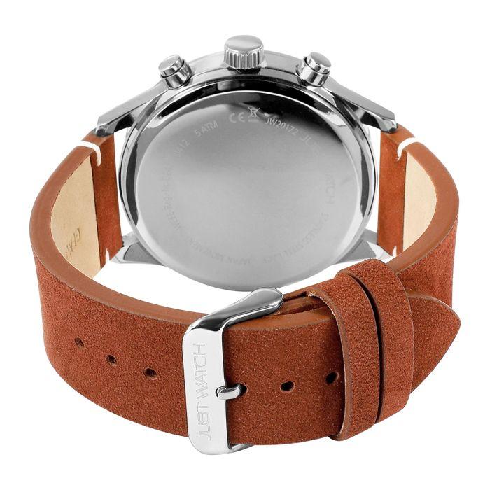 Montre Bracelet Homme - Evander - Chronographe - Cadran Bleu - Bracelet Cuir Marron 24 Mm