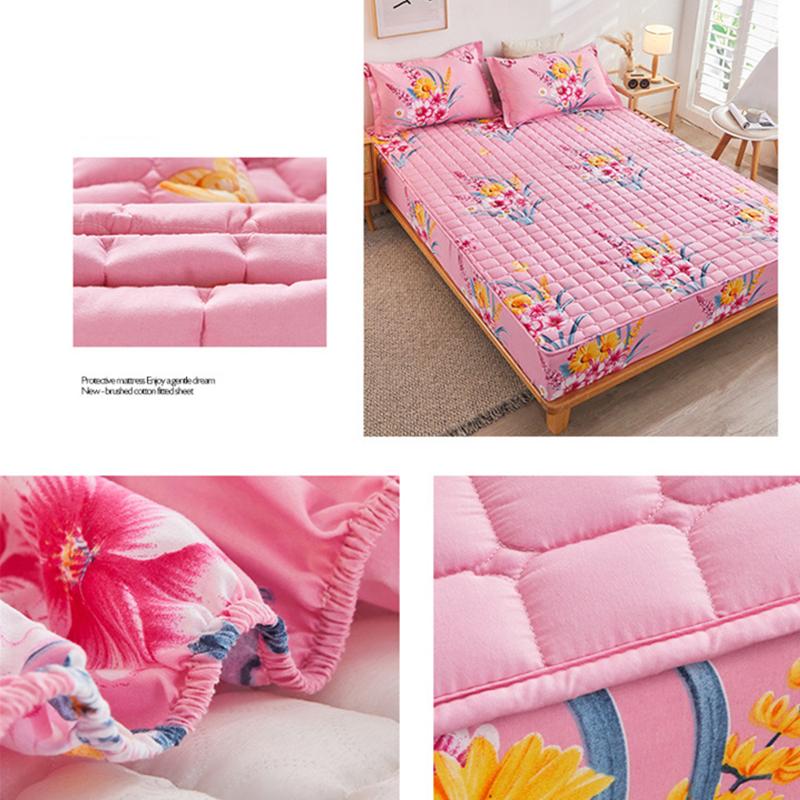 Weiches Bettlaken Matratzenbezug Baumwolle Verdicken Gesteppte Tagesdecke Elastische Laken Spannbettlaken Matratzenauflage Rutschfestes Laken Staubschutz Kein Kissenbezug