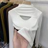 Plus Size Women's Semi-High Neck Hollow Out Long Sleeve T-Shirt for Autumn/Spring