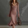 Women's 1/4 Zipper Bell Sleeve Sweater Long Fishtail Dress Knitted Tight Dress