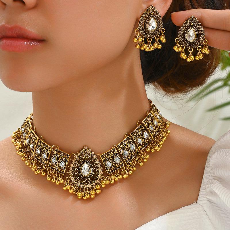 Vintage Dubai Indian Tassel Beads Pendant Jewelry Sets for Women Colorful Crystal Necklace Earrings African Jewelry Set