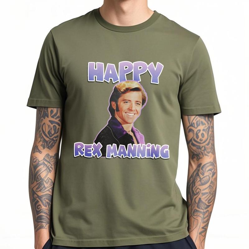 Black Summer For Him Tshirt Happy Rex Manning Portrait Design Short Sleeve Solid Color Round Neck Tshirt Male Workout Tshirt