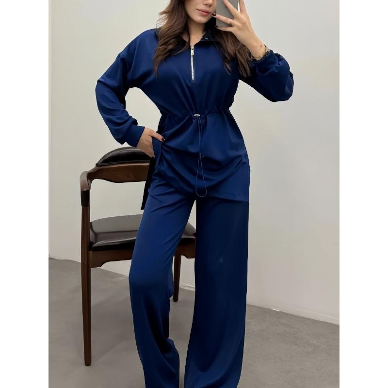 IHUASU Kadın Moda Günlük Sonbahar Kış Uzun Kollu POLO Yaka Pantolon Takımları