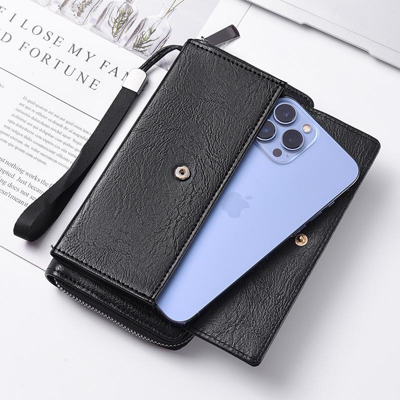 Men's PU Leather Multi-Slot Long Wallet & Clutch Bag with Mobile & Coin Pockets