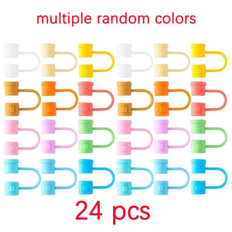 24Pcs Silicone Straw Tip Cover Dust-Proof Drinking Straw Reusable Drinking Straw Cap Cover for 8mm Multicolor Silicone Straw Cap