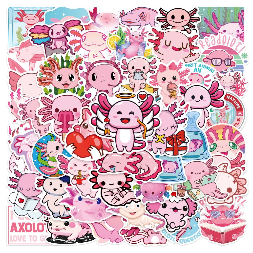 50pcs Cartoon Animal Funny Axolotl Graffiti Waterproof Sticker Creative Trend Decorative Decals