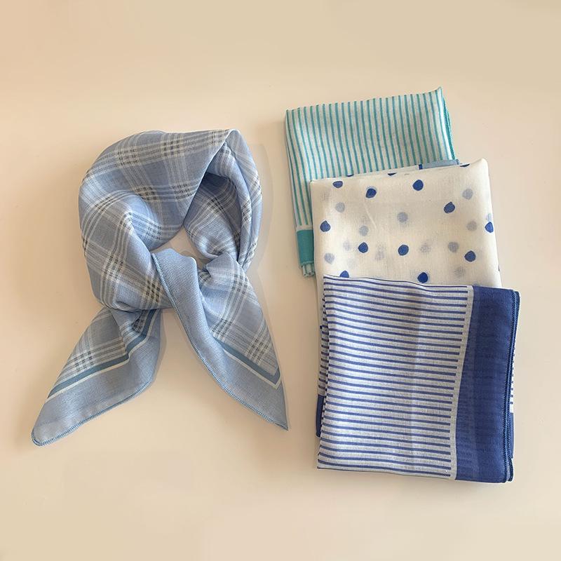 Blue Women's Headscarf: New Spring/Summer Style, High-End Feel, Breathable, Versatile, Trendy Triangle Scarf.