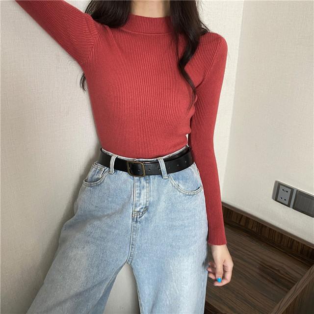 Women Knitted Half Turtleneck Full Sleeve Basic Sweaters Pullovers Female Soft Sweater Top for Female Autumn Winter