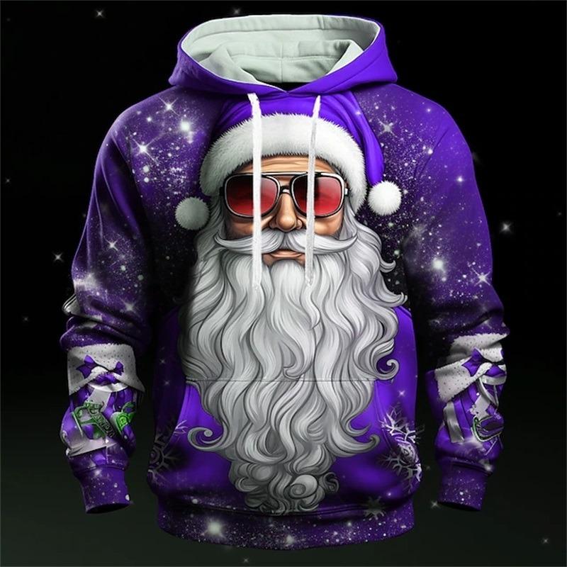 3D Print Christmas Cat Graphic Hoodie Men's Cute Santa Claus Pattern Loose Casual Comfortable Clothes Autumn Harajuku Style Kids Pullover