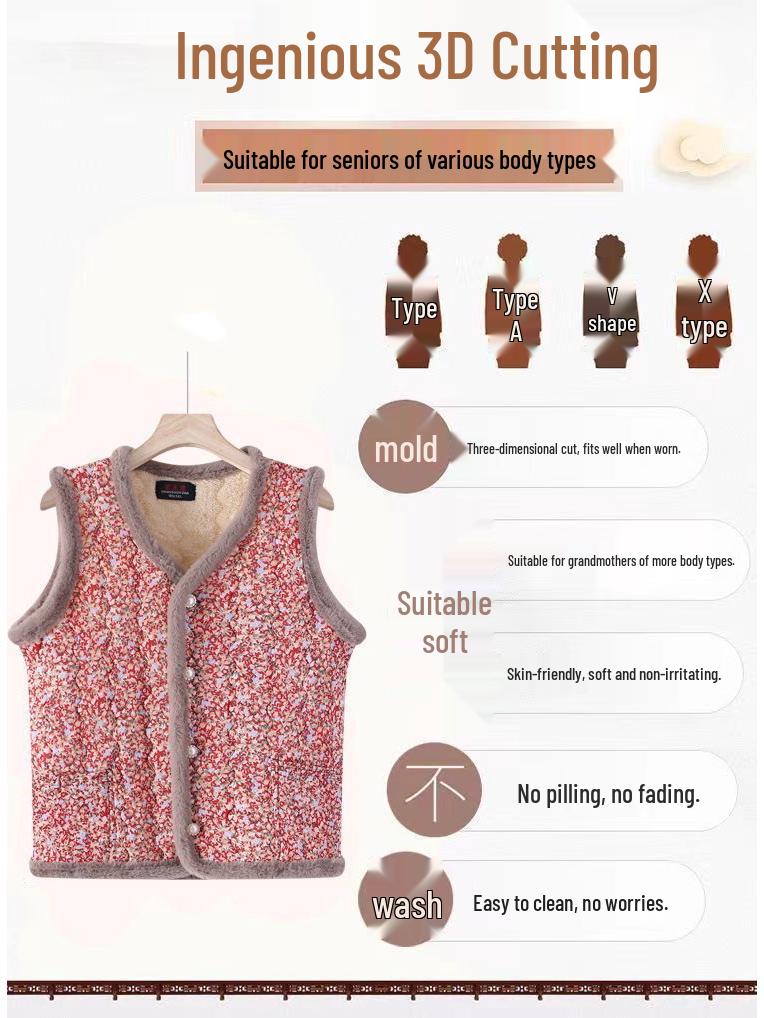 Floral Grandma Fleece Vest: Warm, Cold-Proof, Fashionable Casual Shrug for Women