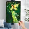 Vintage Fairy Green Gold Iron Metal Poster, Magical Elf Wall Decor 8x12 inch for Living Room