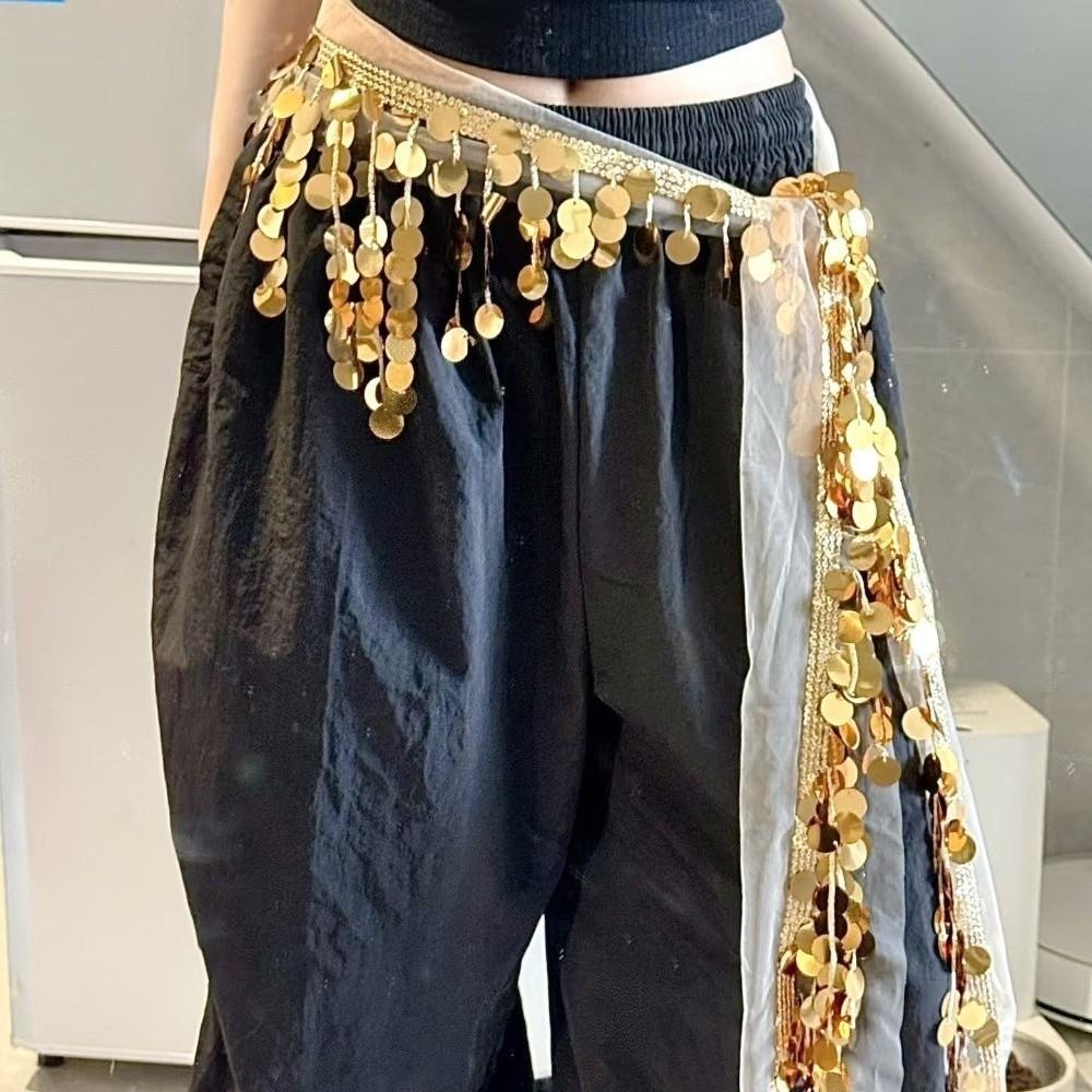 Creative Belly Dance Hip Scarf Glitter Sequins Sequin Waist Chain Belly Dance Belt Latin Dancewear