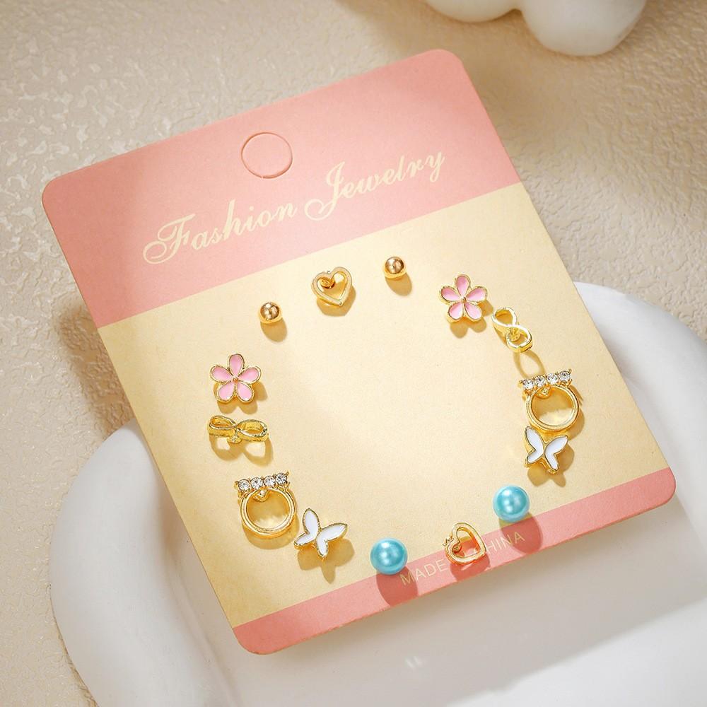 Titanium Steel One-week Stud Earrings 1 Combination Korean Fringed Bow Ins Versatile Cute Earrings for Women