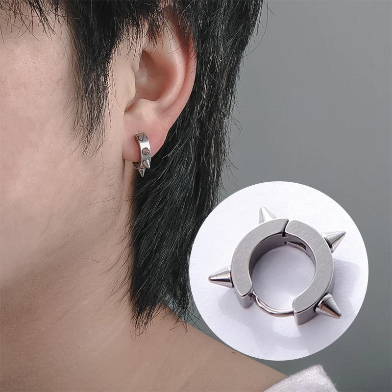 1 Paire Boucles d'Oreilles Puces Punk Acier Inoxydable Épine Pointue Pour Femmes Hommes Clips d'Oreilles Drôle Street Pop Hip Hop Gothique Zircon Accessoires