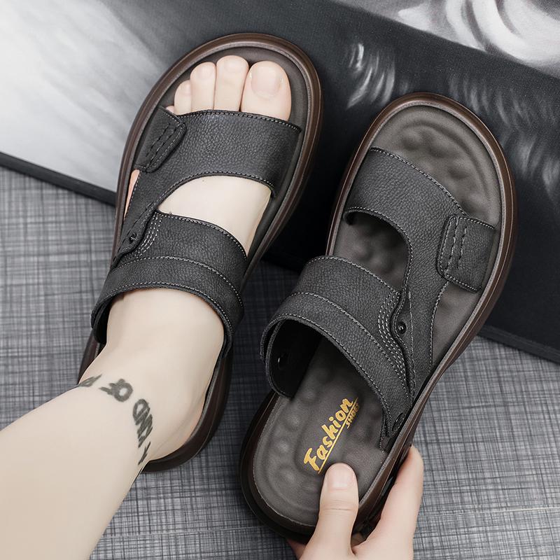 Mode Neue Lässige Herren Weiche Sandalen Bequeme Herren Sommer Echtes Leder Herren Hausschuhe Herren Römische Sommer Outdoor Strand Sandalen