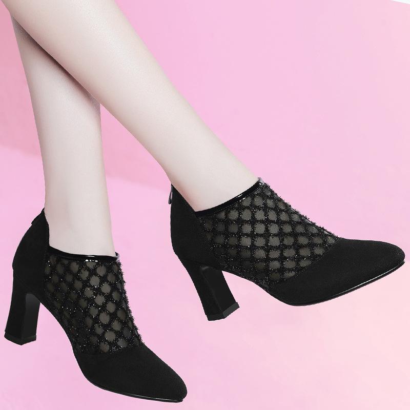 Sommer Neue Alle-Spiel Toe Sandalen Frauen Mesh Hohl Dicken Absätzen Hohen Absätzen Schuhe