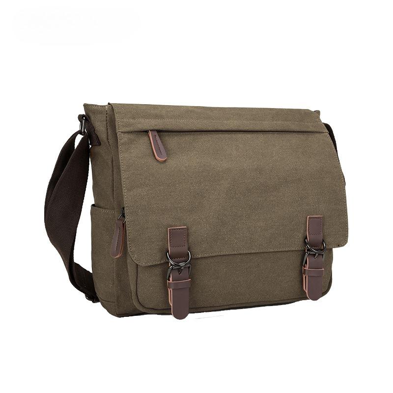 BIERLIFU High Quality 16 A Washed Canvas Men's Messenger Bag Explosion Proof Zipper Male Shoulder Bag Student Computer Bag Simple Solid Color Flap Bag