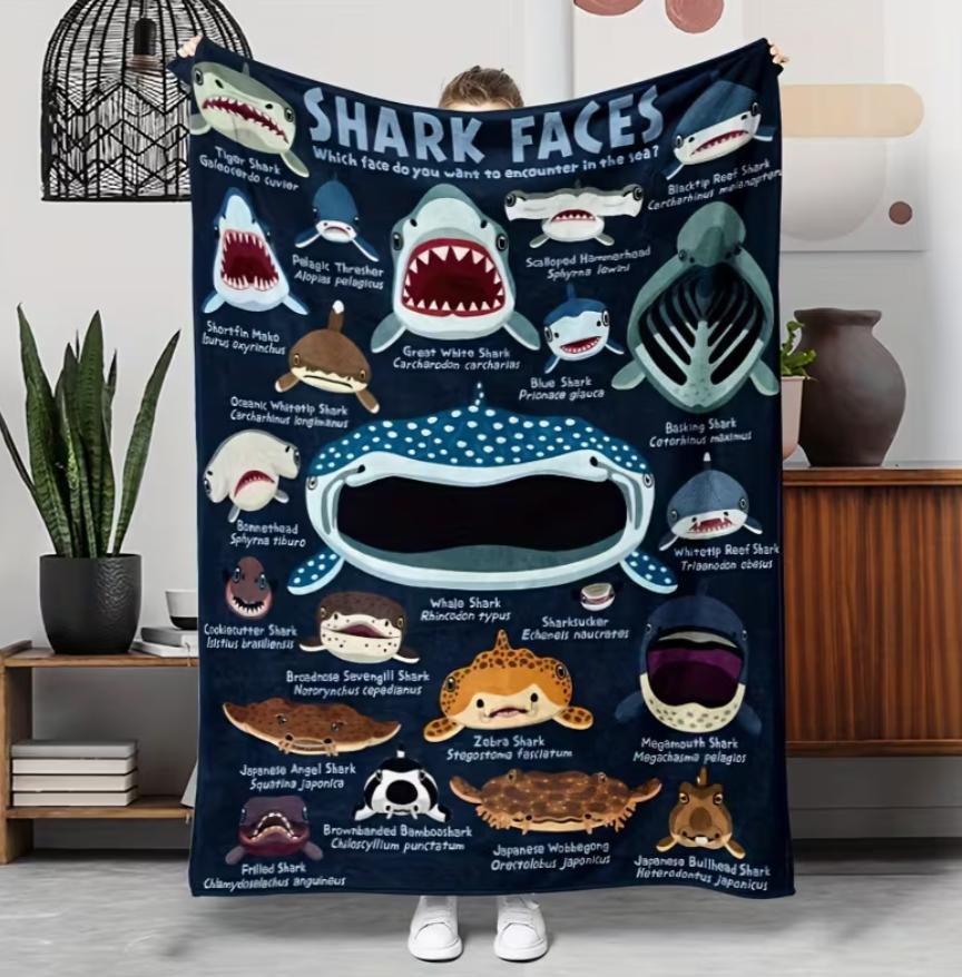 

Large Shark Pattern Flannel Blanket A Gift Blanket for Family and Friends Napping Covering Sofa Use Camping Versatile Blanket 75cmx90cm