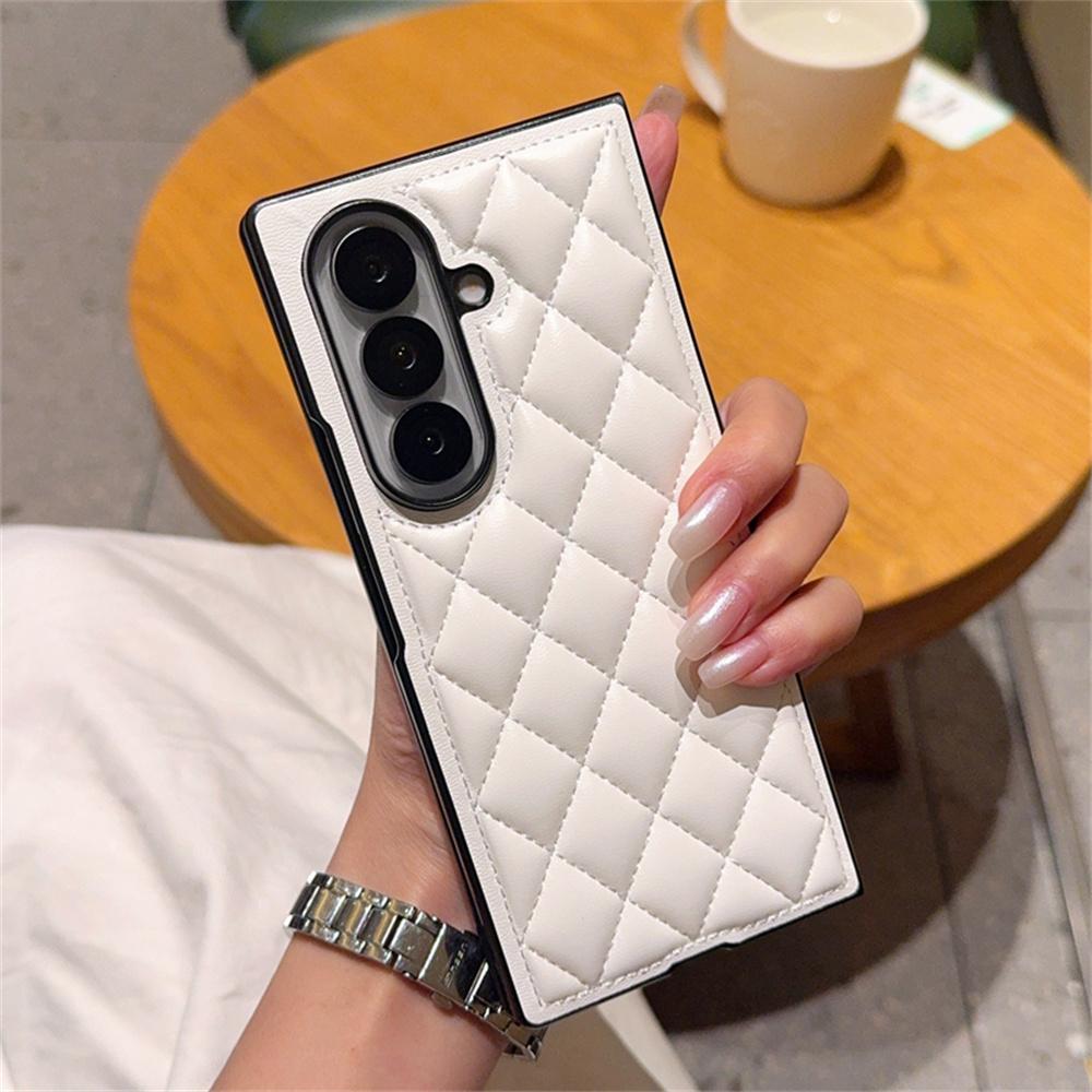 Fashion Diamond Pattern Phone Case For Samsung Galaxy Z Fold 7 6 5 5G Solid Color PC Protective Back Fold7 Cover Shell