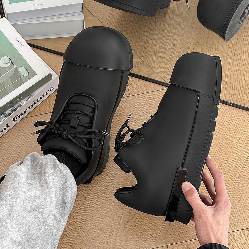 

Весенние сапоги на платформе с увеличенным голенищем, чистого черного цвета, повседневные, универсальные, с большой головкой, мужские туфли, пара 5747-5847-J 38 чёрный