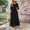 New Large Size Women'S Five-Sleeve Mesh Crew Neck Splicing Pocket Dress