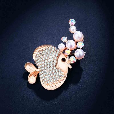 Broche de Pez Burbuja y Perla, Lindo Broche Incrustado con Diamantes, Pin Antiexposición para Mujer, Accesorio Fijo para Ropa