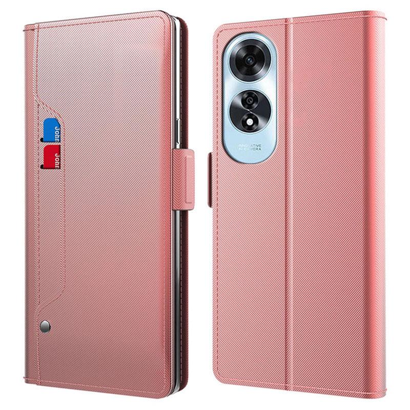 

For Oppo A60 4G Phone Case Anti-Drop PU Leather Flip Cover with Mirror Rose Gold