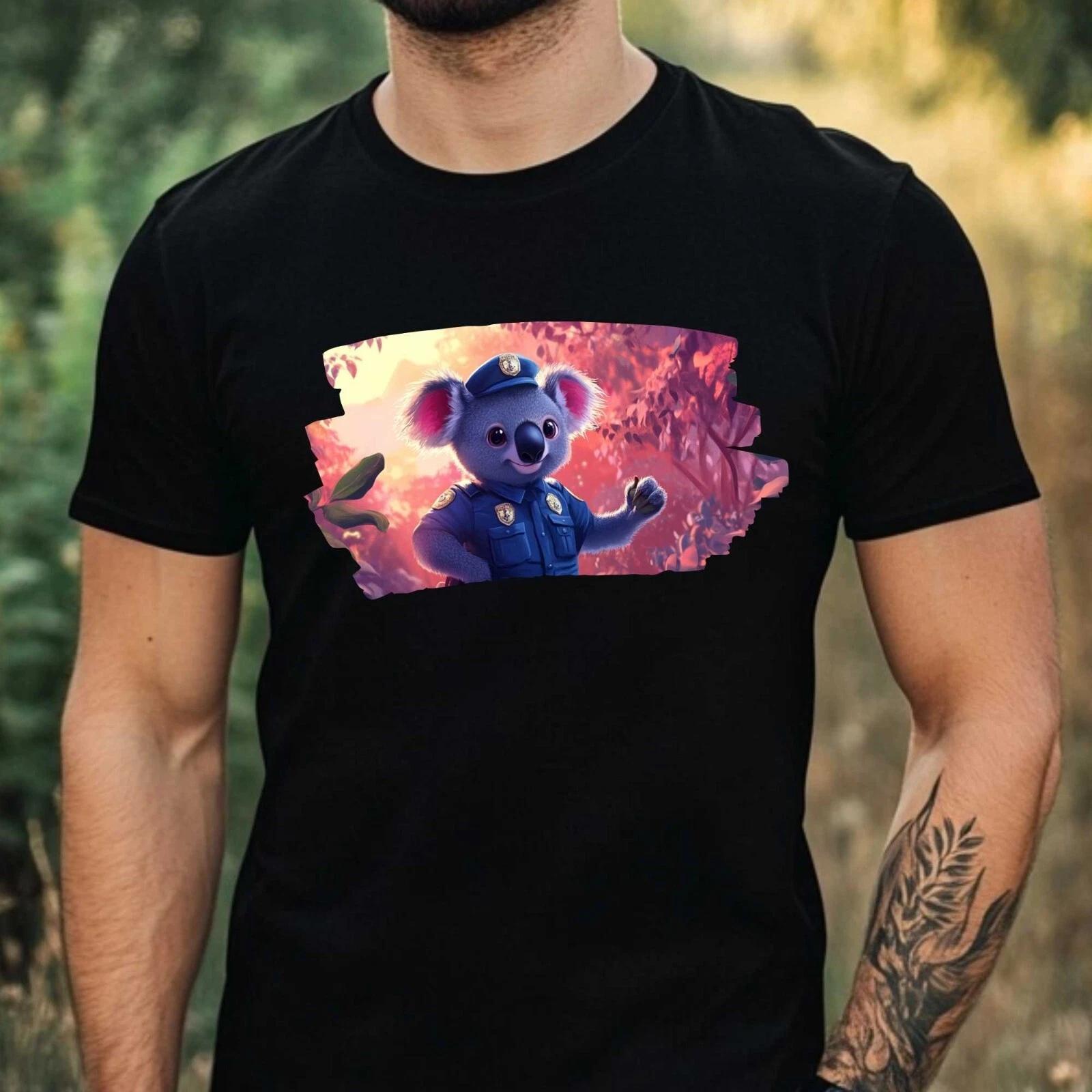 T-Shirt Herren Koala als Polizist Motiv Baumwolle Größe XS bis 5XL XXXL
