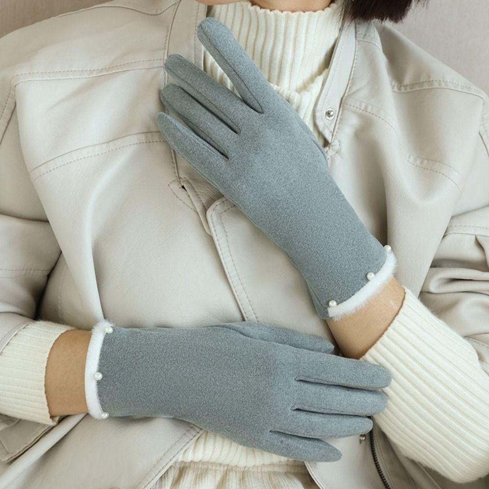 

Thicken Gloves Keep Warm Split-finger Gloves Retro Pearl Driving Gloves Winter Style 4