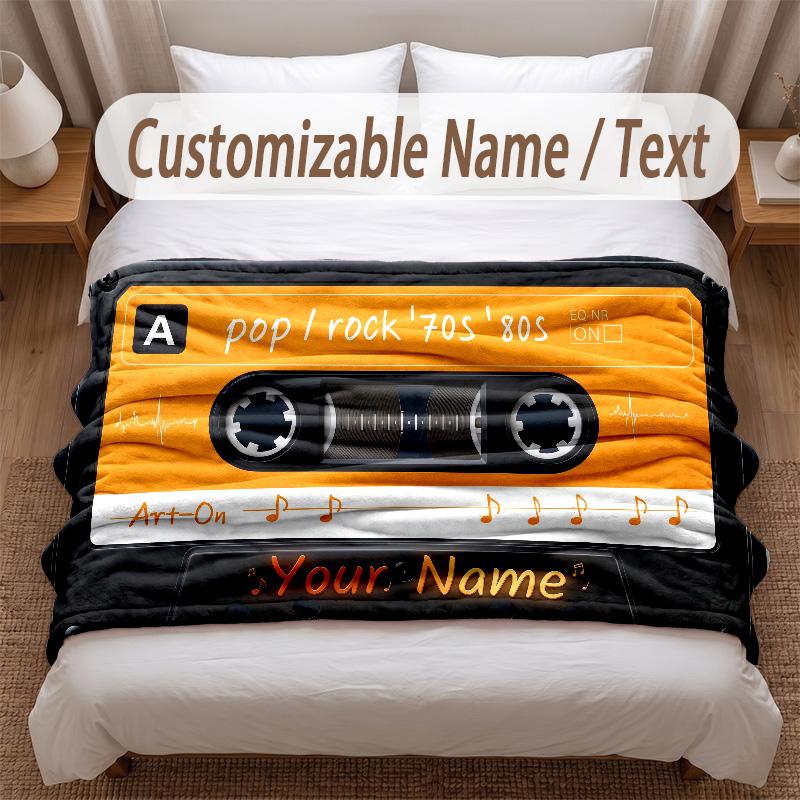 Music General Theme Soft Blanket Personalized Custom Name Text Print Warm Blanket Home Sofa Bedroom Decor