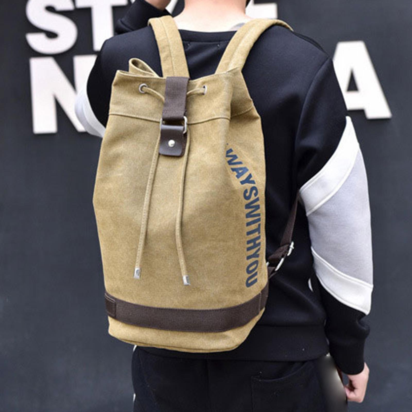 

Men s Canvas Backpack Rucksack Drawstring Bucket Bag Shoulder Bag Fashion Laptop Backpack for Travel Gym Hiking Outdoor Unisex