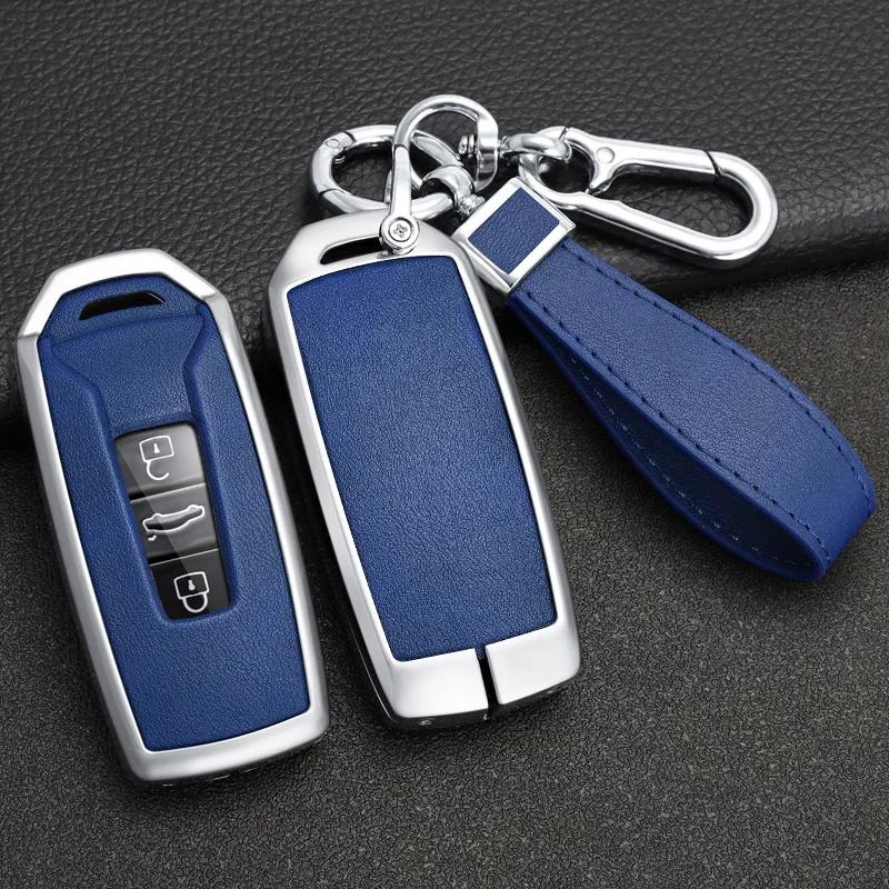 Interior Mouldings Zinc Alloy+PU Leather Car Key Case Cover For VW Volkswagen Touareg 2018 2019 2020 2021 2022 2023 3 Buttons Re
