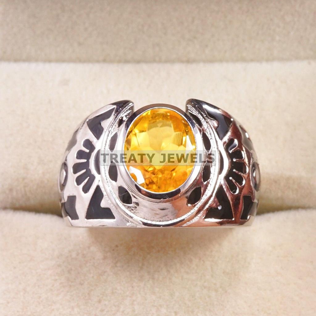 Citrine Oval Cut Gemstone With 925 Sterling Silver Ring For Men's #A963 JL375669277715