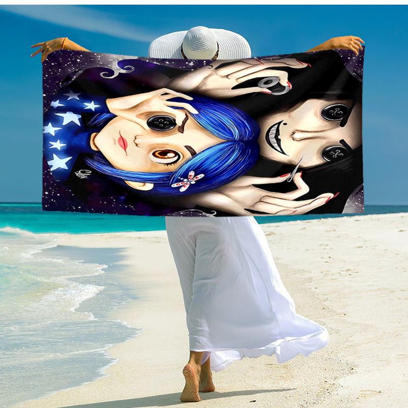 1pc C-Coraline (6) Beach Towel, Comfortable and Thick, and Swimming/Bath/Picnic/Camping Towel, Suitable for Seaside Beaches