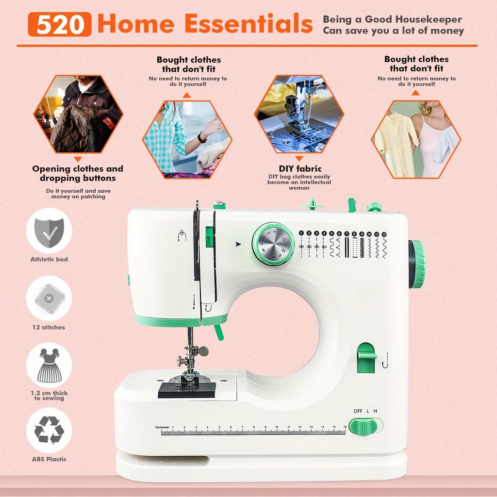 Mini Sewing Machine, Electric Portable Sewing Machine, Adjustable Sewing Speed, 12 Stitches, Two Speeds, with Foot Pedal and Sewing Kit