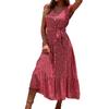 Women's V Neck Holiday Print Short Sleeve Lace Up A Line Chic Dress