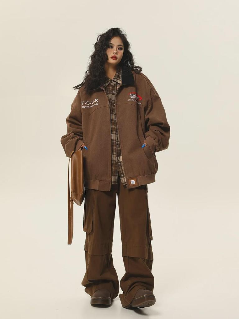 Unisex Vintage-Style Gewaschene Workwear-Jacke - Amerikanischer Retro-Reversmantel für Frühling & Herbst